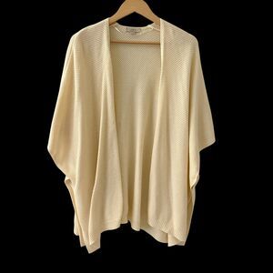 The Loft Cream Short Sleeve‎ Waffle Knit Poncho Sweater Size M/L